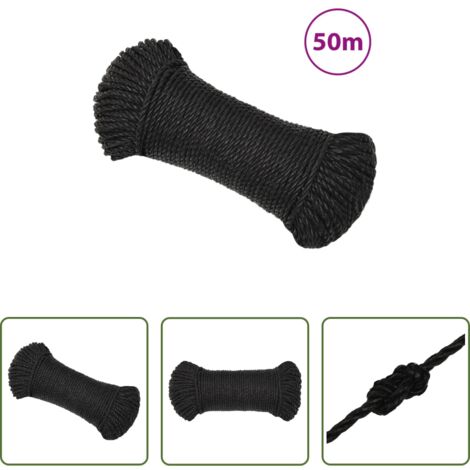 vidaXL Corda nera -  Corda da Lavoro Nera 3 mm 50 m in Polipropilene