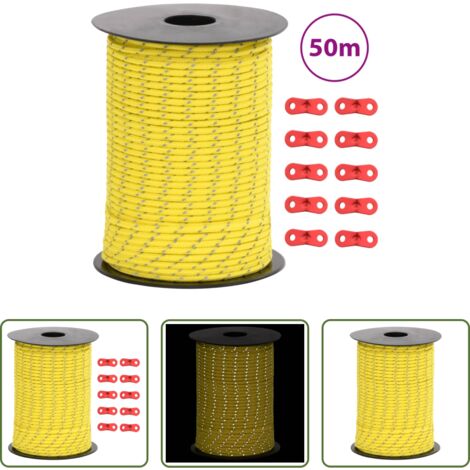 vidaXL Corda riflettente -  Corda Tenda con Strisce Riflettenti e Chiavi 50 m 3 mm