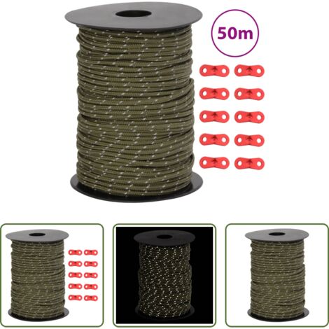 vidaXL Corda riflettente -  Corda Tenda con Strisce Riflettenti e Chiavi 50 m 3 mm