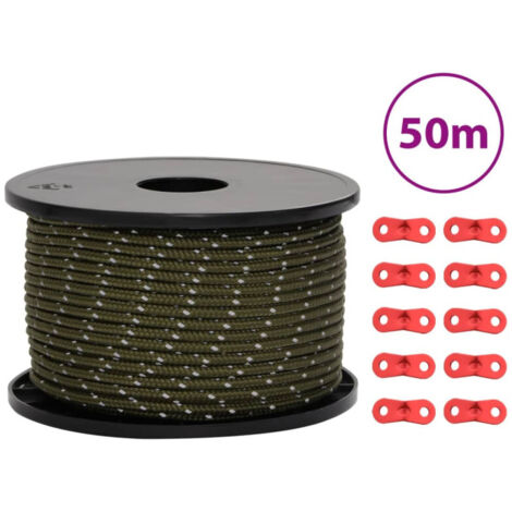 vidaXL Corda Tenda con Strisce Riflettenti e Chiavi 50 m 5 mm