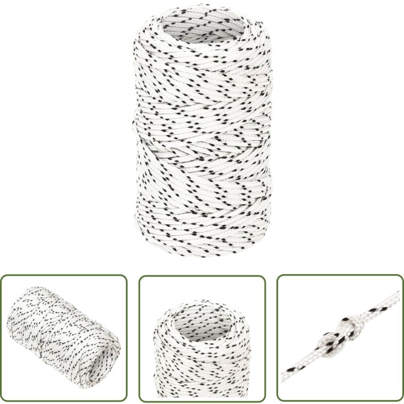 The Living Store Corde de bateau tressé Blanc 2 mmx25 m Polyester - Corde Marine - Corde Polyester - Corde Tressée - Ligne De Gréement - Écoute