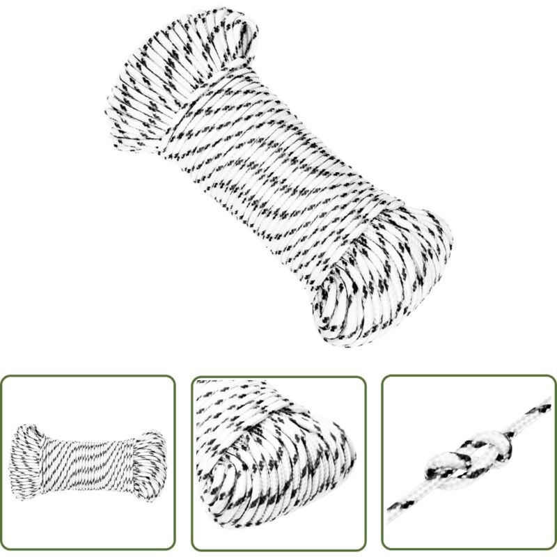 The Living Store Corde de bateau tressé Blanc 3 mmx25 m Polyester - Corde Marine - Corde Polyester - Corde Tressée - Ligne De Gréement - Écoute