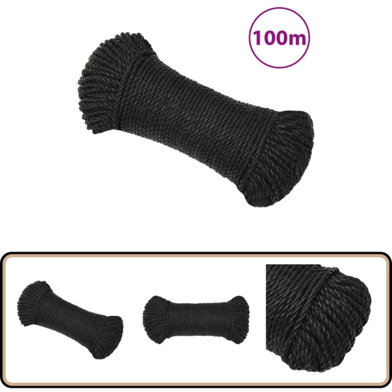 Corde de travail Noir 3 mm 100 m polypropylène - Vidaxl