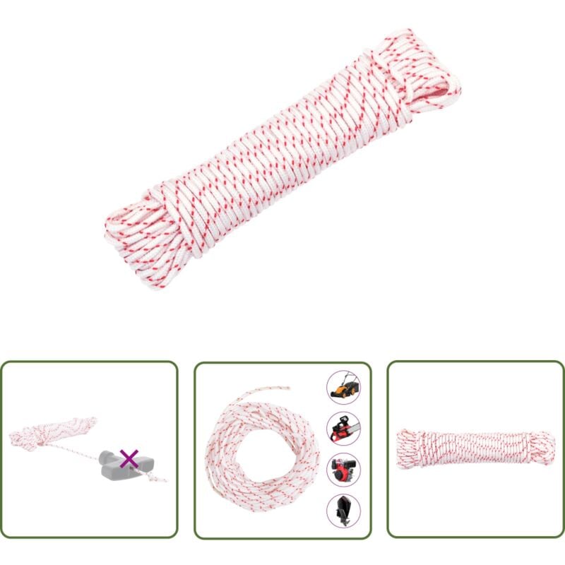 VidaXL Cordon de démarrage à tirer blanc et rouge Ø3 mm 10 m nylon