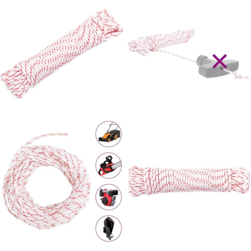 Cordon de démarrage à tirer blanc et rouge Ø3 mm 10 m nylon - Vidaxl