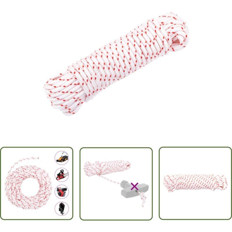 VidaXL Cordon de démarrage à tirer blanc et rouge Ø4 mm 10 m nylon