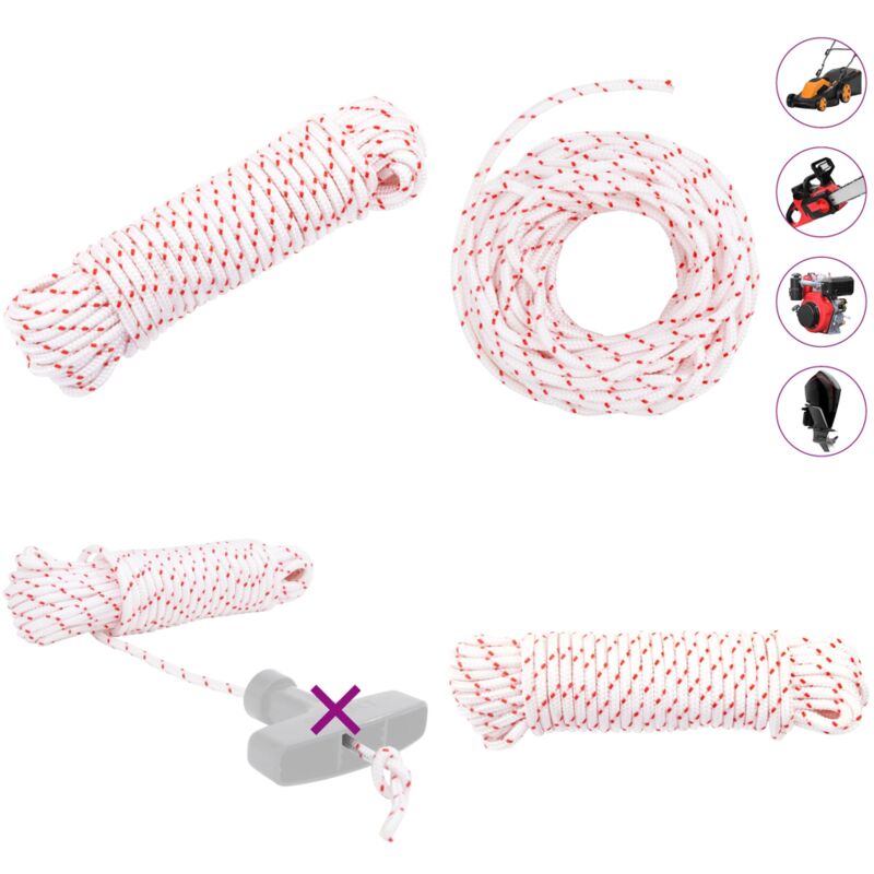 Cordon de démarrage à tirer blanc et rouge Ø4 mm 10 m nylon - Vidaxl