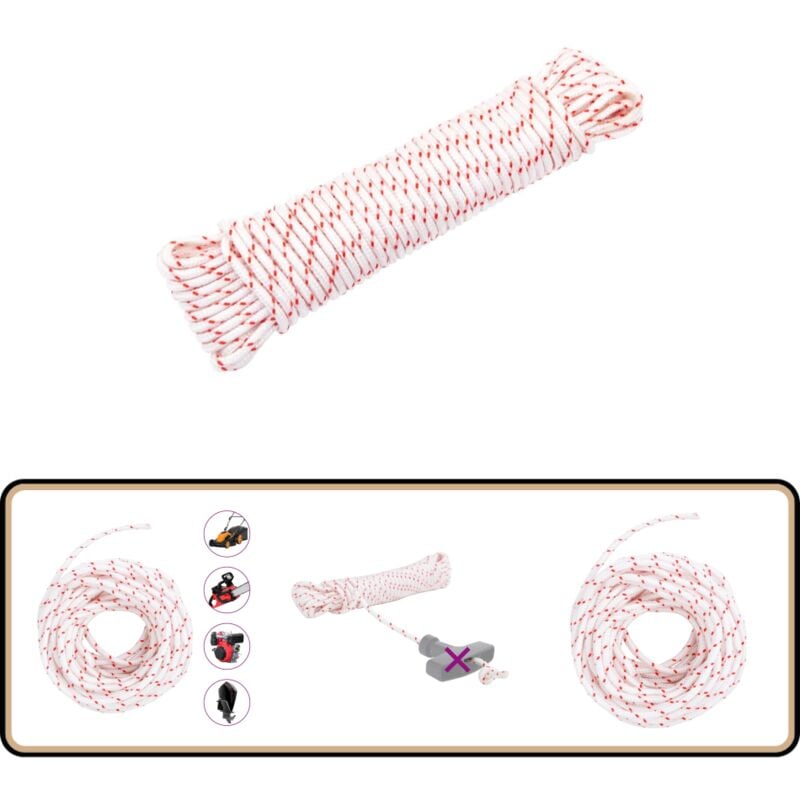 vidaXL Cordon de démarrage à tirer blanc et rouge Ø5 mm 10 m nylon