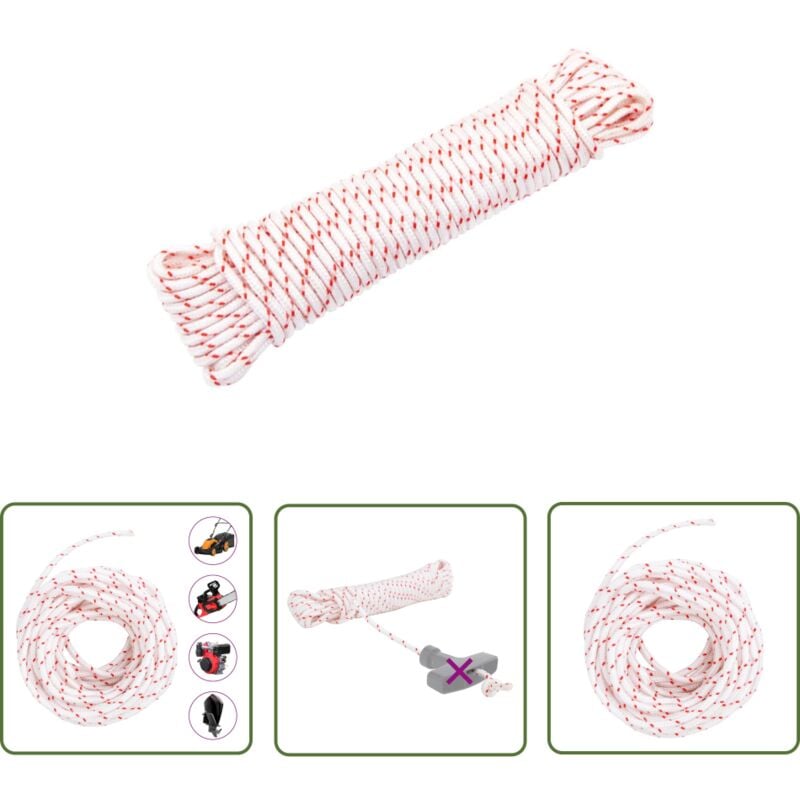 VidaXL Cordon de démarrage à tirer blanc et rouge Ø5 mm 10 m nylon