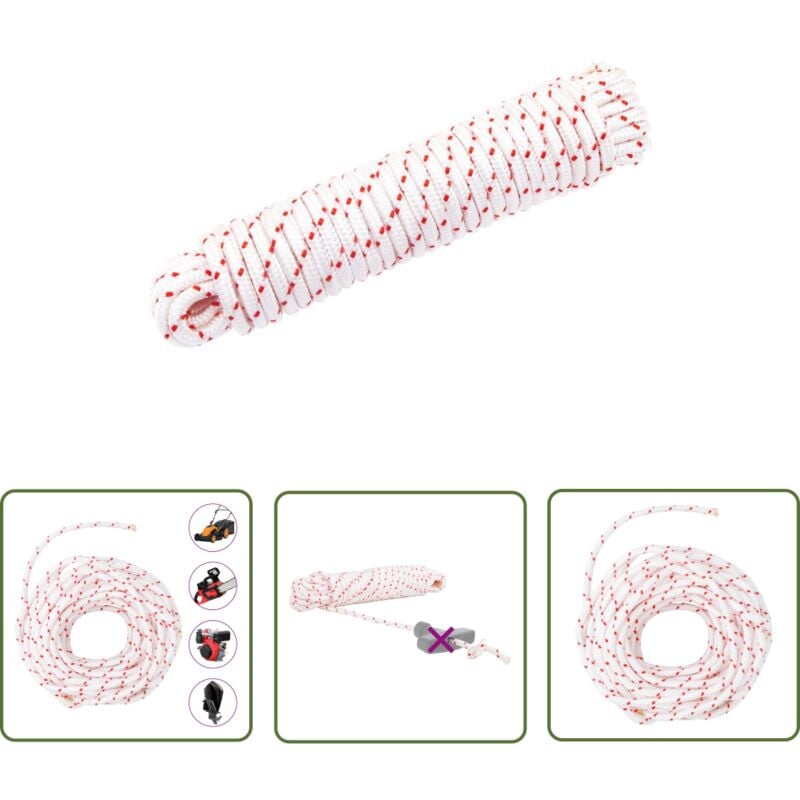vidaXL Cordon de démarrage à tirer blanc et rouge Ø6 mm 10 m nylon