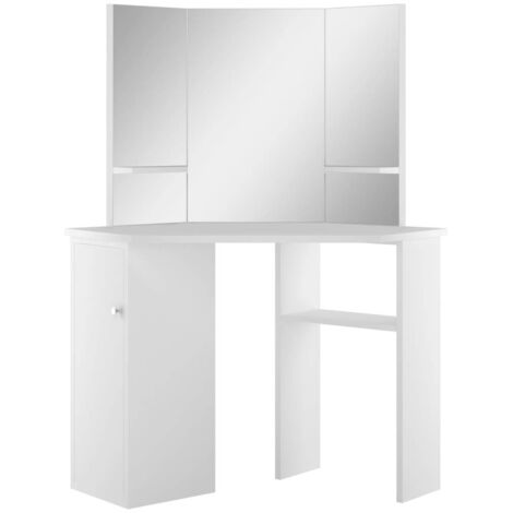 main image of "vidaXL Corner Dressing Table Make-up Table with LED Light Mirror Storage Shelf Bedroom Home Decoration Cosmetic Dresser White with/without LED Light"