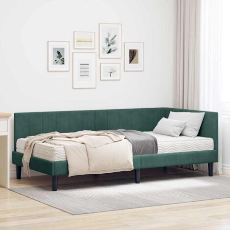 vidaXL Cornice del letto ad angolo Verde scuro 90 x 190 cm Velluto