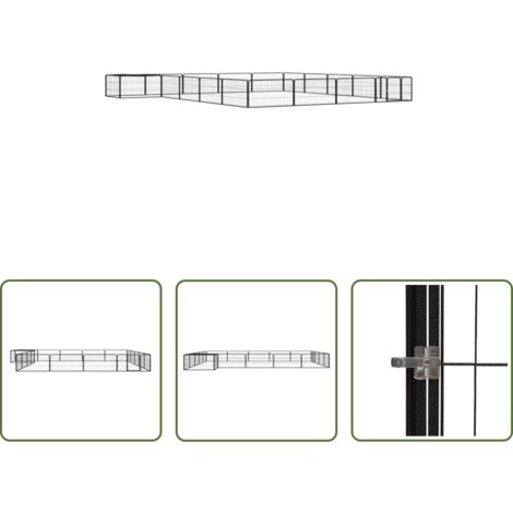 vidaXL Corral para cachorros -  Jaula perros 20 paneles acero recubierto polvo negro 100x50 cm