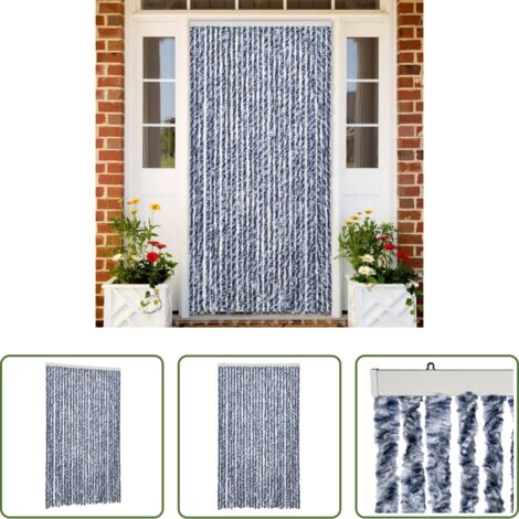 vidaXL Cortina de chenilla -  Cortina mosquitera chenilla azul y blanco 118x220 cm