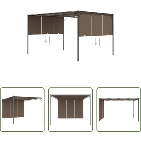 vidaXL Cortina lateral -  Cenador de jardín con cortina lateral gris taupe 4x3x2,25 m