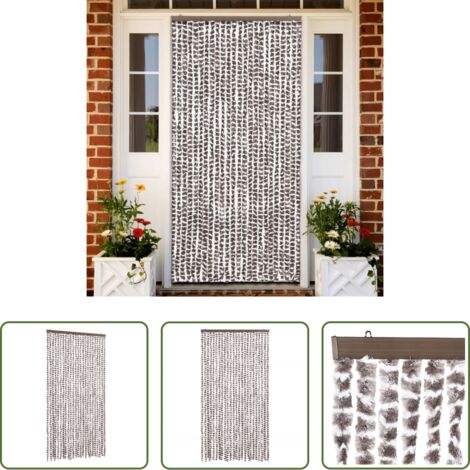 vidaXL Cortina para insectos -  Cortina mosquitera chenilla gris taupe y blanco 100x220 cm