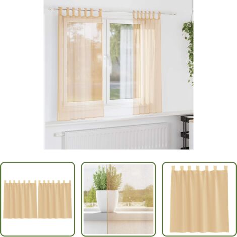 vidaXL Cortinas arena -  Cortinas de gasa con trabillas 2 uds arena 140x140 cm