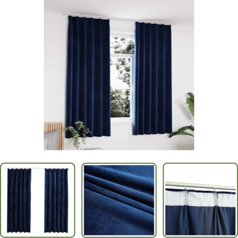 vidaXL Cortinas azul oscuro -  Cortinas opacas ganchos 2 pzas terciopelo azul oscuro 140x175cm
