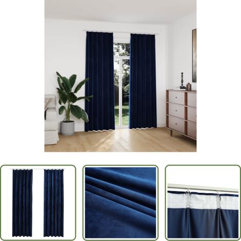 vidaXL Cortinas azul oscuro -  Cortinas opacas ganchos 2 pzas terciopelo azul oscuro 140x225cm