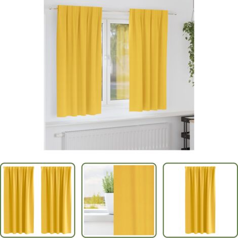 vidaXL Cortinas con aros -  Cortinas Opacas con Anillas 2 pcs Amarillo Mostaza 175 x 140 cm