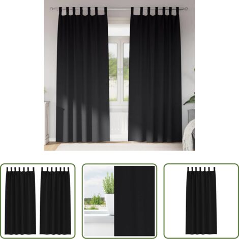 vidaXL Cortinas con aros -  Cortinas Opacas con Anillas 2 pcs Negro 225 x 140 cm Poliéster