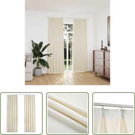 vidaXL Cortinas con ganchos -  Cortinas opacas con ganchos 2 pzas terciopelo crema 140x225 cm