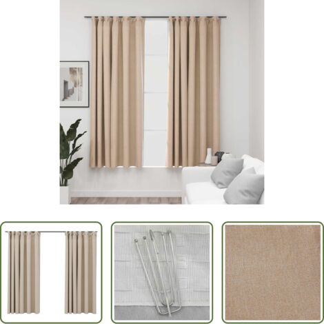 vidaXL Cortinas con ganchos -  Cortinas opacas con ganchos look de lino 2 pzas beige 140x175cm