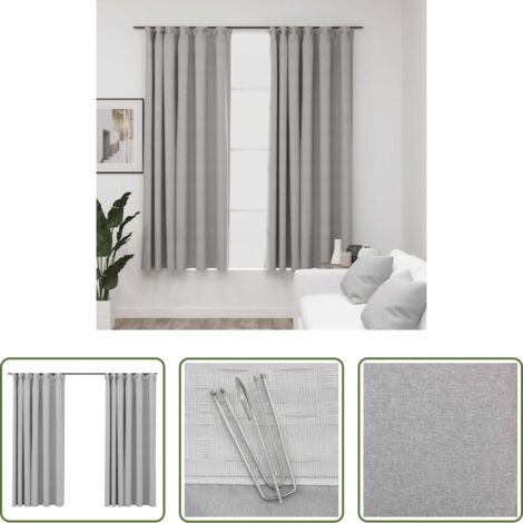 vidaXL Cortinas con ganchos -  Cortinas opacas con ganchos look de lino 2 pzas gris 140x175 cm