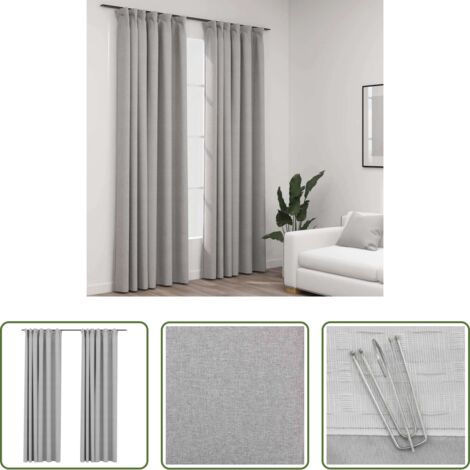 vidaXL Cortinas con ganchos -  Cortinas opacas con ganchos look de lino 2 pzas gris 140x225 cm
