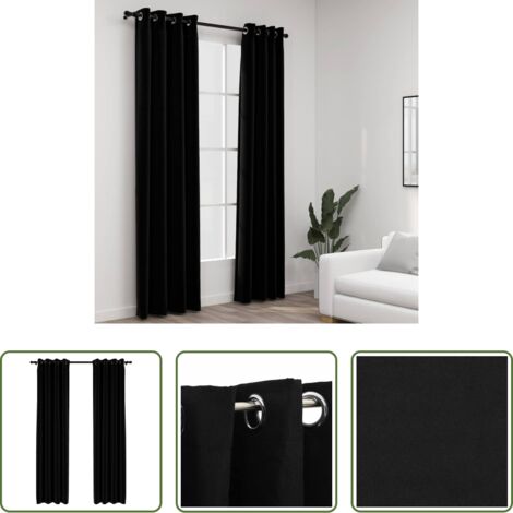 vidaXL Cortinas con ojales -  Cortinas opacas con ojales look de lino 2 pzas negro 140x245 cm