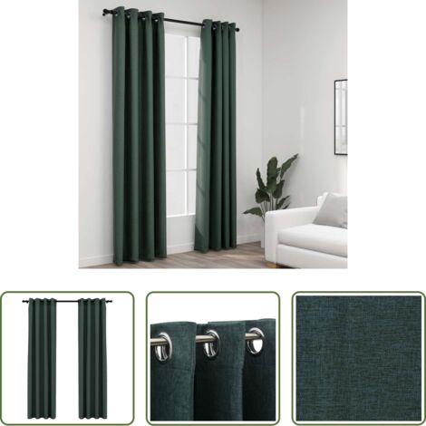 vidaXL Cortinas con ojales -  Cortinas opacas con ojales look de lino 2 pzas verde 140x225 cm