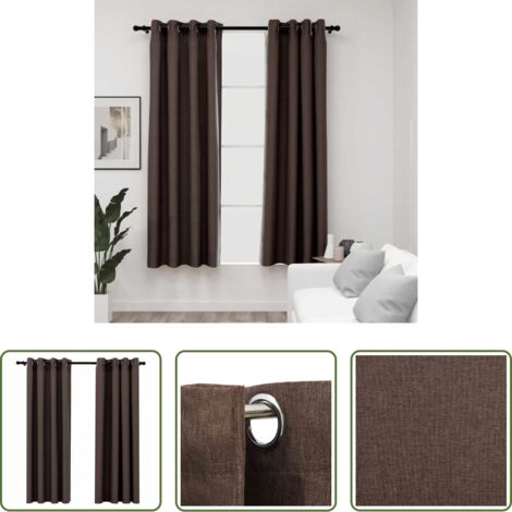 vidaXL Cortinas con ojales -  Cortinas opacas ojales look de lino 2 pzas gris topo 140x175 cm