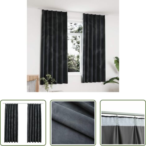 vidaXL Cortinas de fieltro -  Cortinas opacas y ganchos 2 pzas terciopelo antracita 140x175cm