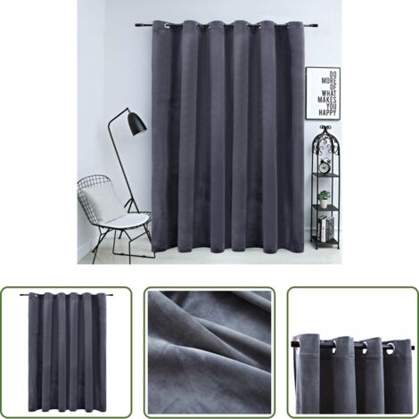 vidaXL Cortinas de metal -  Cortina opaca y anillas de metal terciopelo antracita 290x245cm