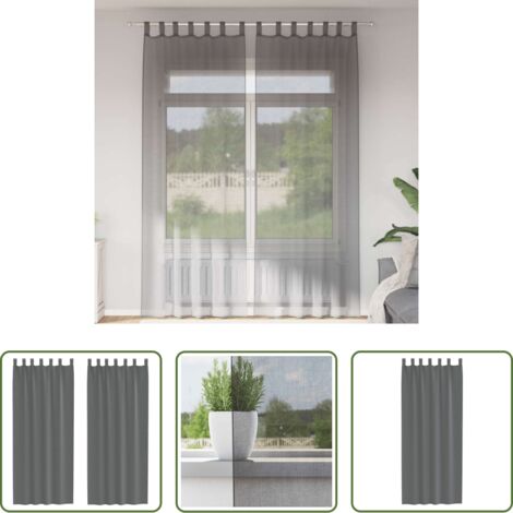 vidaXL Cortinas de poliéster -  Cortinas de gasa con trabillas 2 uds gris oscuro 140x260 cm