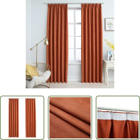 vidaXL Cortinas de poliéster -  Cortinas opacas con ganchos 2 piezas color óxido 140x225 cm
