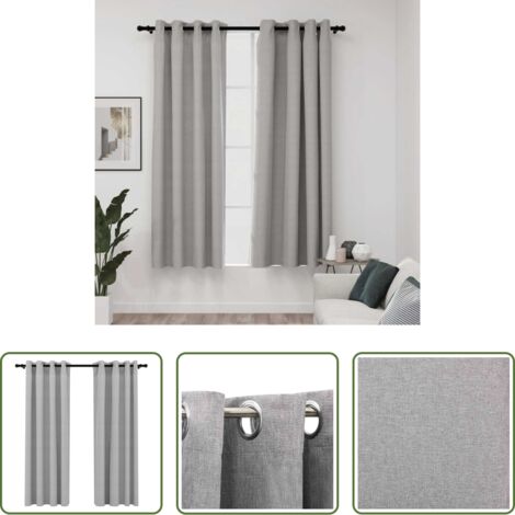 vidaXL Cortinas gris -  Cortinas opacas con ojales look de lino 2 pzas gris 140x175 cm