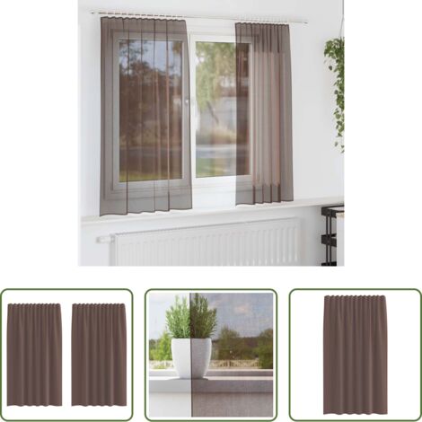 vidaXL Cortinas marrón -  Cortinas de gasa con bolsillos para varillas 2 uds. marrón