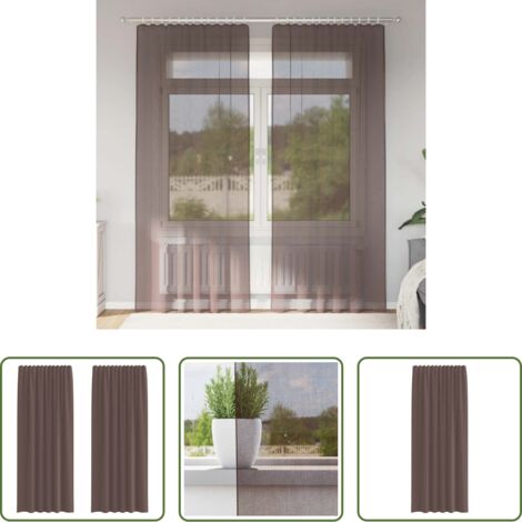 vidaXL Cortinas marrón -  Cortinas de gasa con bolsillos para varillas 2 uds. marrón