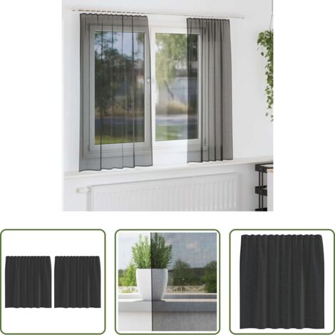 vidaXL Cortinas negras -  Cortinas de gasa con bolsillos para varillas 2 uds. negro