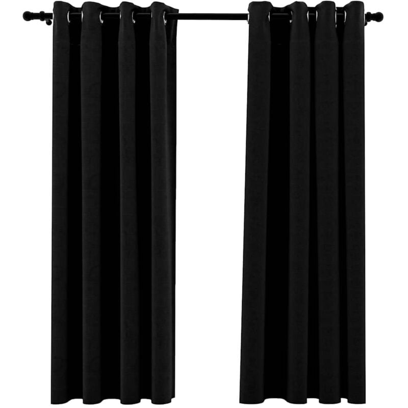 

Cortinas opacas con ojales look de lino 2 pzas negro 140x175 cm - Negro - Vidaxl