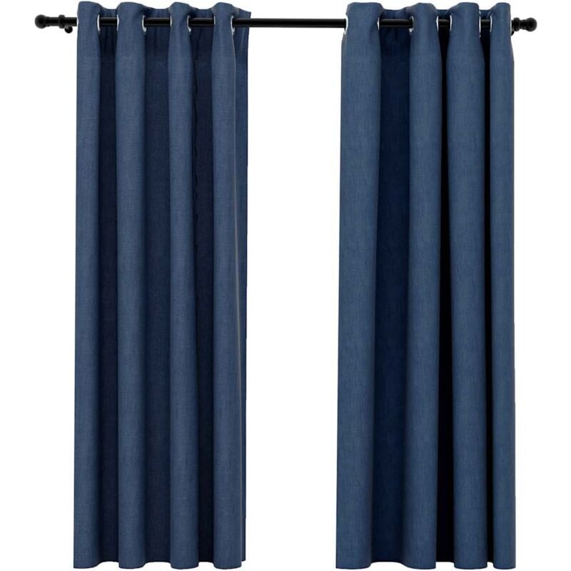 

Cortinas opacas con ojales look de lino 2 pzas azul 140x175 cm - Azul - Vidaxl
