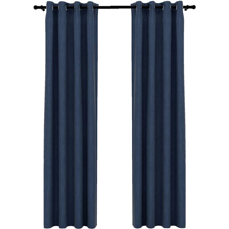 

Cortinas opacas con ojales look de lino 2 pzas azul 140x225 cm - Azul - Vidaxl