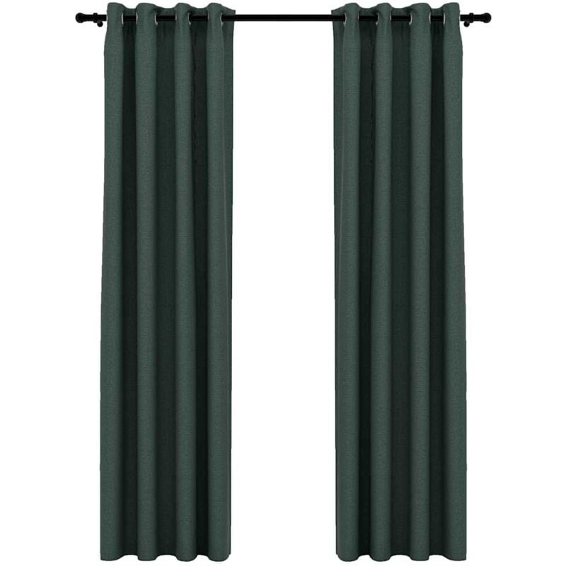 

Cortinas opacas con ojales look de lino 2 pzas verde 140x225 cm - Verde - Vidaxl