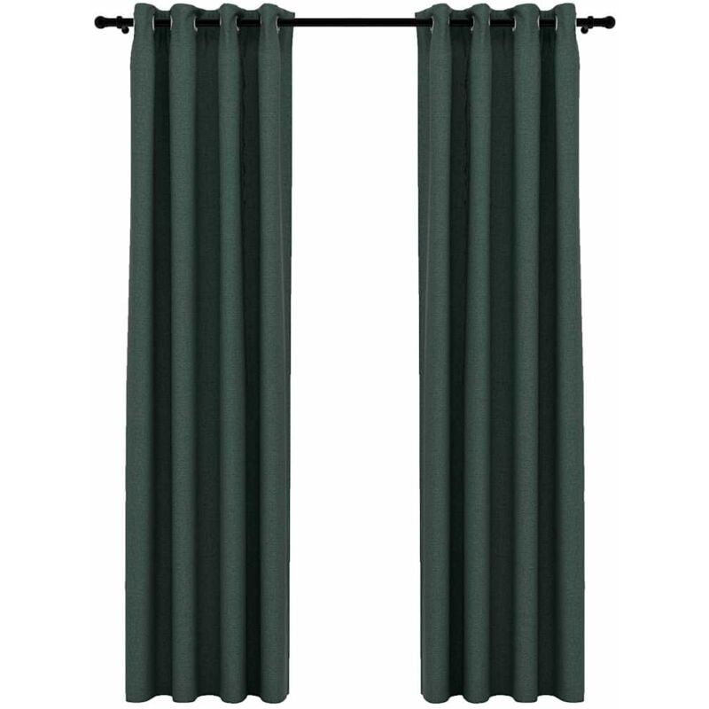 

vidaXL Cortinas opacas con ojales look de lino 2 pzas verde 140x245 cm - Verde