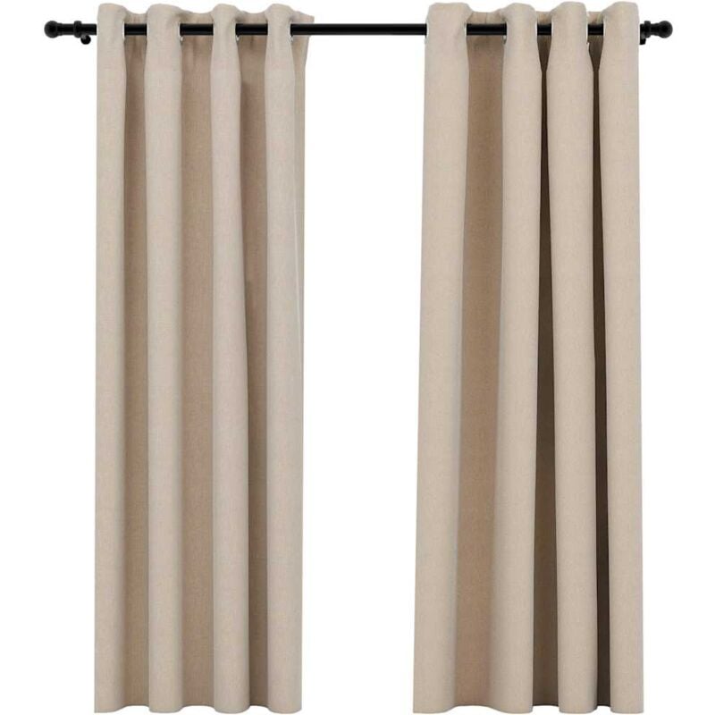 

Cortinas opacas con ojales look de lino 2 pzas beige 140x175 cm - Beige - Vidaxl