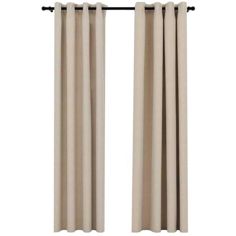 

Cortinas opacas con ojales look de lino 2 pzas beige 140x245 cm - Beige - Vidaxl
