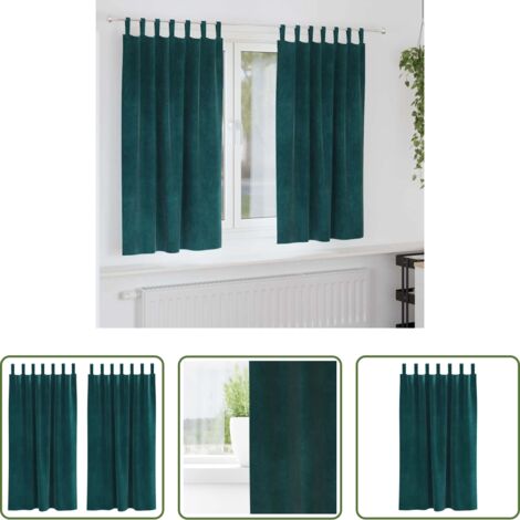 vidaXL Cortinas para dormitorio -  Cortinas opacas 2 pcs Verde oscuro 140 x 175 cm Terciopelo