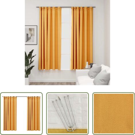 vidaXL Cortinas para salón -  Cortinas opacas ganchos look de lino 2 pzas amarillo 140x175 cm