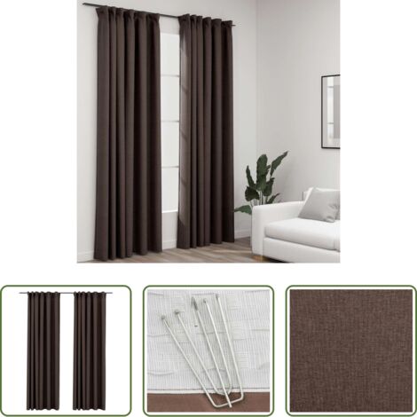 vidaXL Cortinas para salón -  Cortinas opacas ganchos look de lino 2 pzs gris taupe140x245cm
